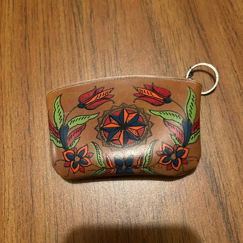 Vintage Floral Leather Coin Purse